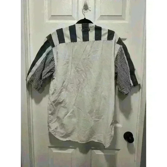 Vintage SOCCO Denim Shirt Adult Medium Blue White Retro 90's Button Short Sleeve - Picture 2 of 7